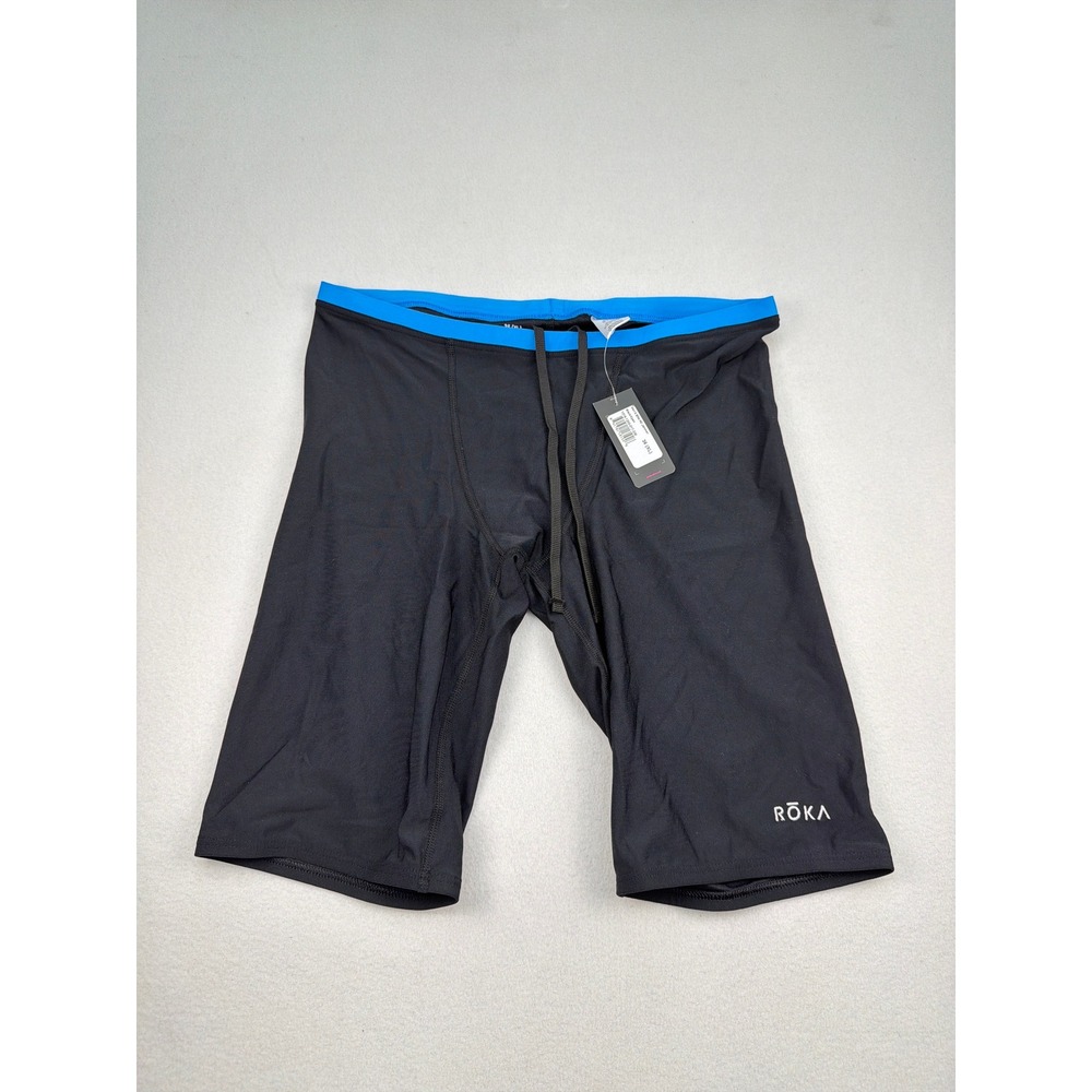 ROKA Mens Elite HD Jammer Swim Shorts Black Cyan Size 36 XL New
